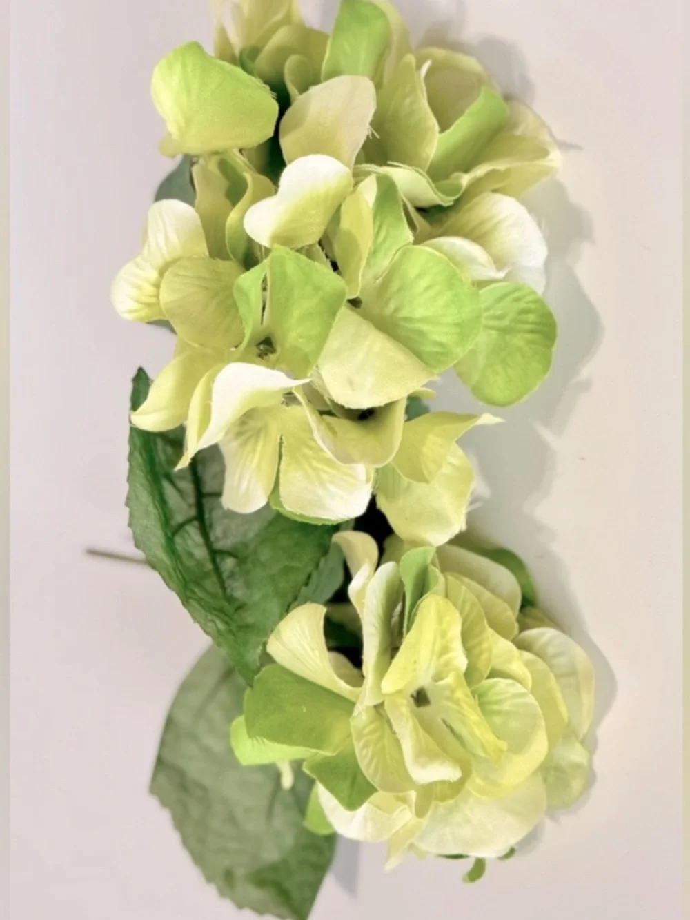 2 SHABBY CHIC Green Hydrangeas w Stems Floral Arrangement Faux Flower LIFELIKE